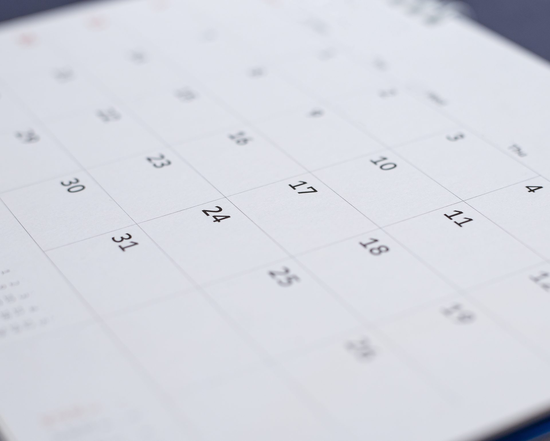 The month view of a calendar