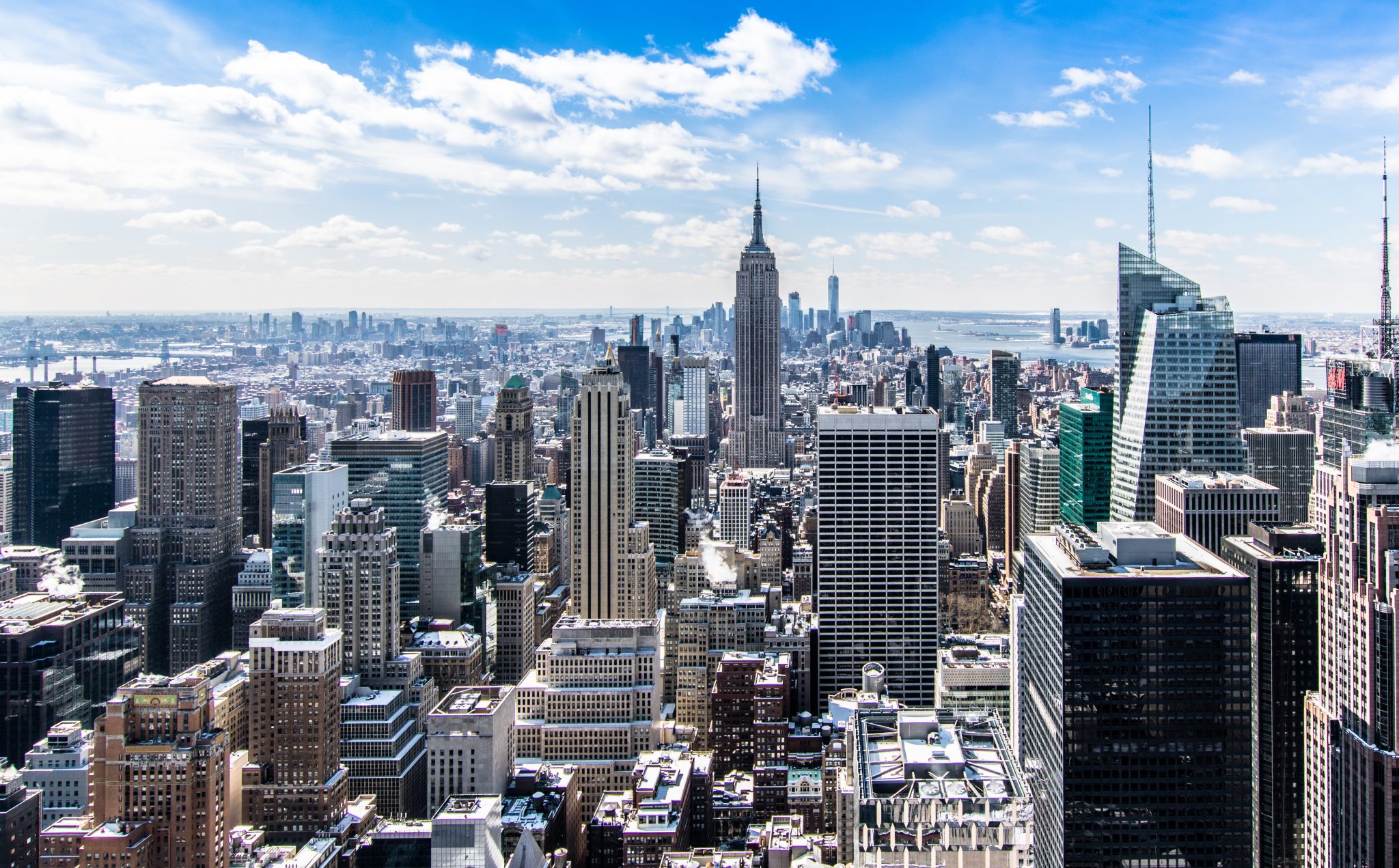 New York City in daytime viewed from a high elevation such as a drone or skyscraper